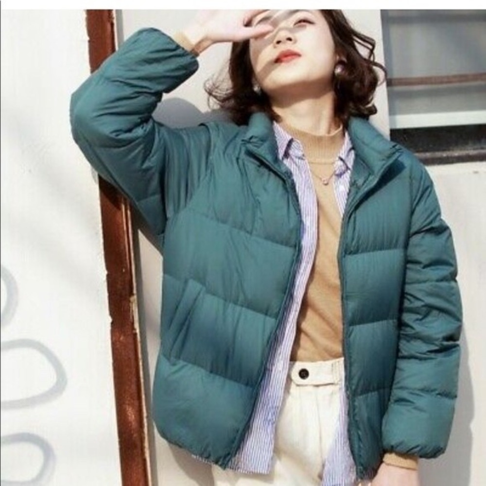 Uniqlo Women Ultra Light Down Cocoon Jacket Teal Blue Green Puffer L 421618